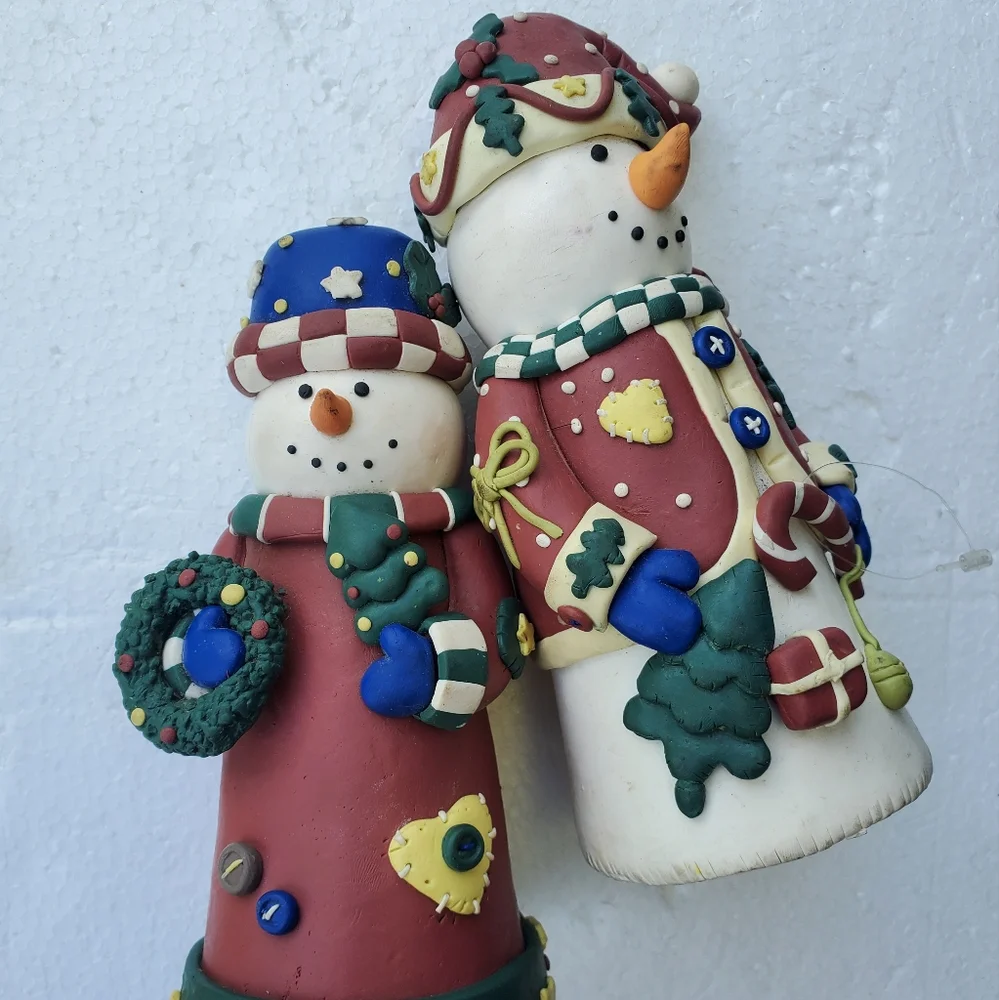 Snowman Clay / Resin Figurine xmas tree wreath folk Art